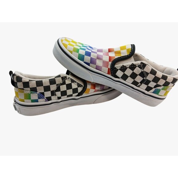 Vans Slip On Asher Checkered Rainbow Shoes Size 1 Kids Missy Canvas Sneakers - Picture 6 of 10